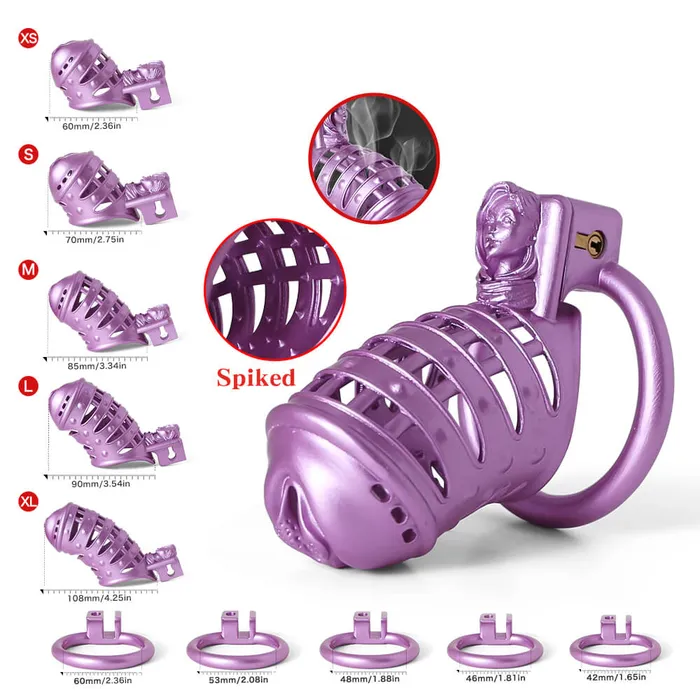 Sissy Purple Spiked 3D Printing Pussy Vaginal CHASTITY CAGE CO Vibrators