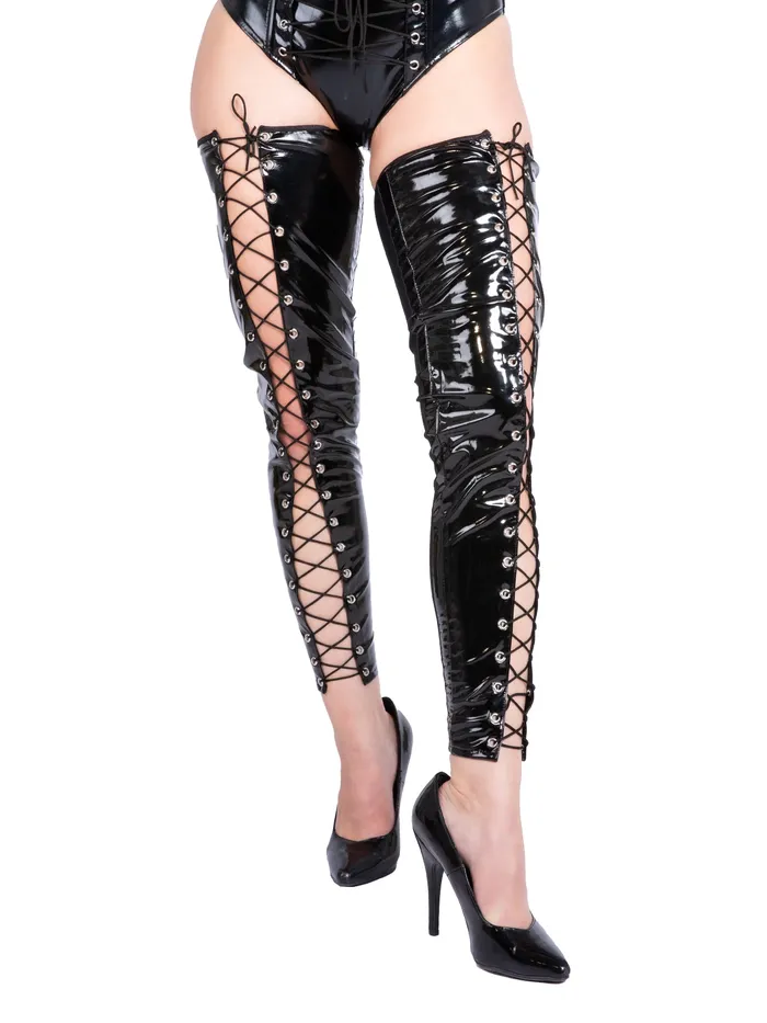 Black Lace up PVC Footless Stockings HonourSkintwocom Anal