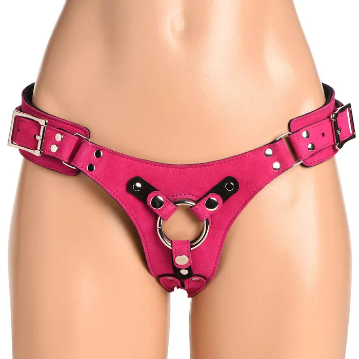Female Sex Toys XR Brands Strap U Bodice Deluxe Leather Corset Harness in Pink