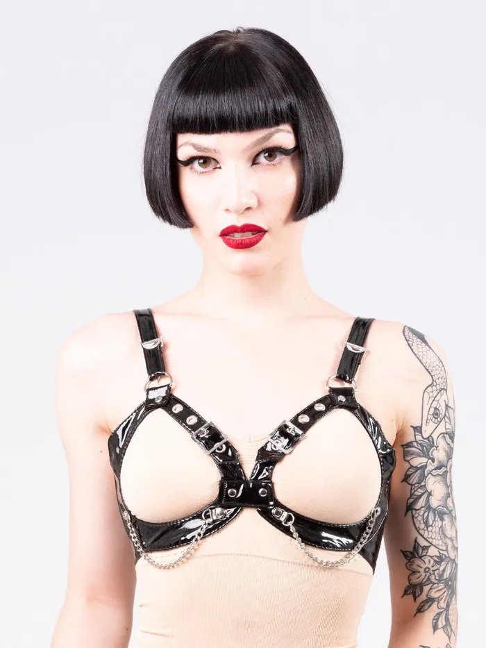 Male Sex Toys HonourSkintwocom PVC Open Chain Bra