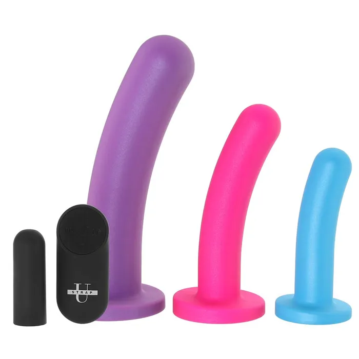 XR Brands Female Sex Toys Strap U Triple Peg Vibrating Silicone Dildo Set