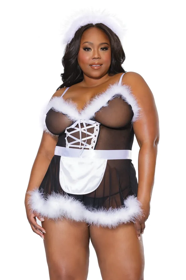 Anal Coquette Coquette 23327 Babydoll Apron Headpiece Black OSXL