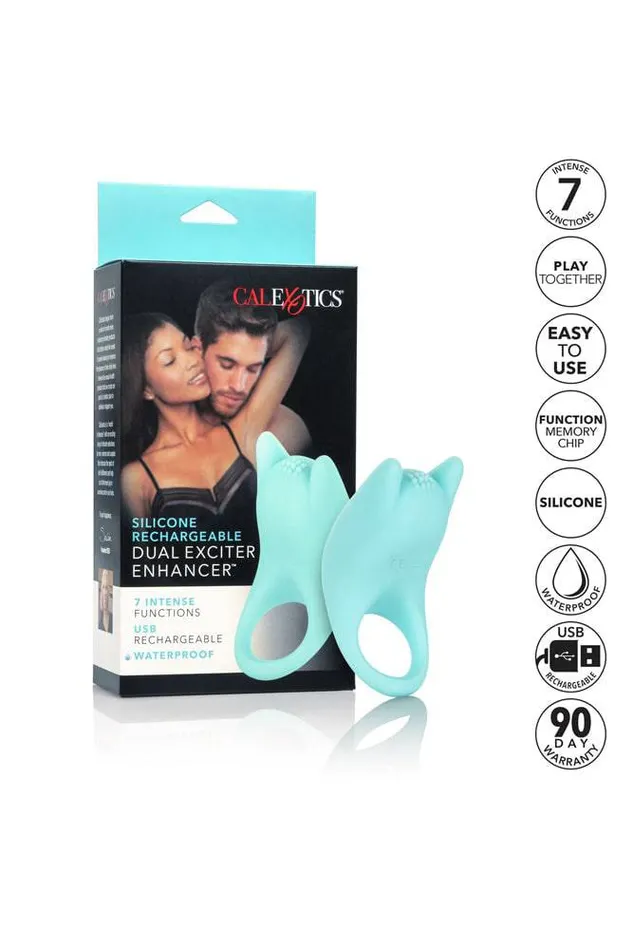 Cal Exotics Male Sex Toys Cal Exotics Couples Enhancer Silicone Dual Exciter Cock Ring Aqua