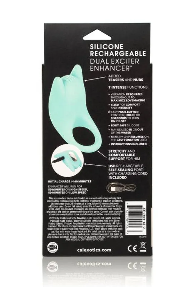 Cal Exotics Male Sex Toys Cal Exotics Couples Enhancer Silicone Dual Exciter Cock Ring Aqua