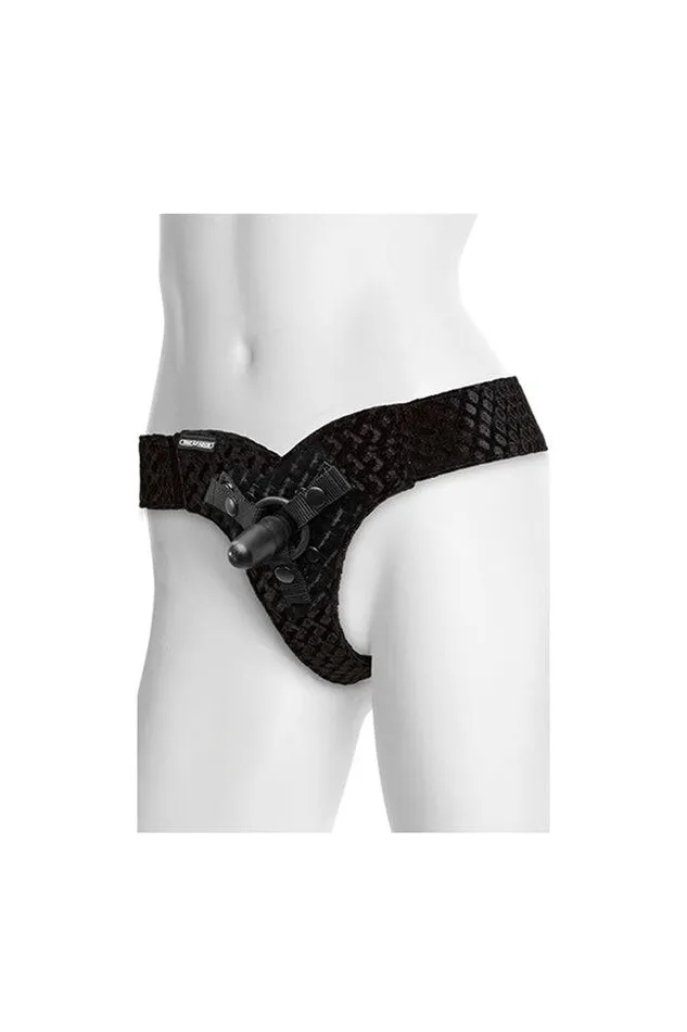 Doc Johnson Anal VacULock by Doc Johnson EZ Rider Thong Velvet Harness w Plug Black