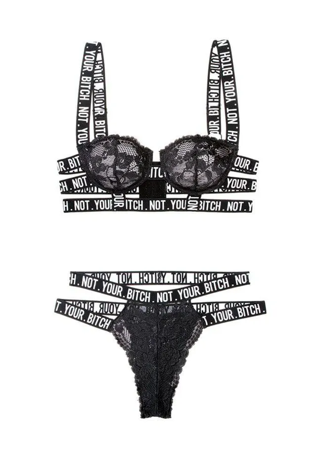 Fantasy Lingerie Anal Fantasy Lingerie Vibes Not Your Bitch Lace Bra Cutout Panty Set Black