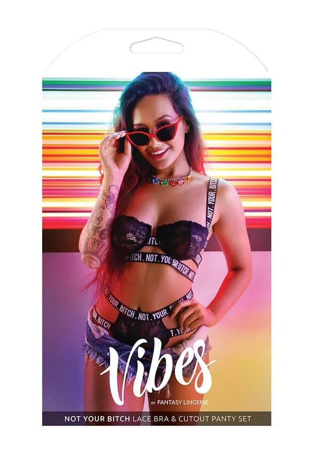 Fantasy Lingerie Anal Fantasy Lingerie Vibes Not Your Bitch Lace Bra Cutout Panty Set Black