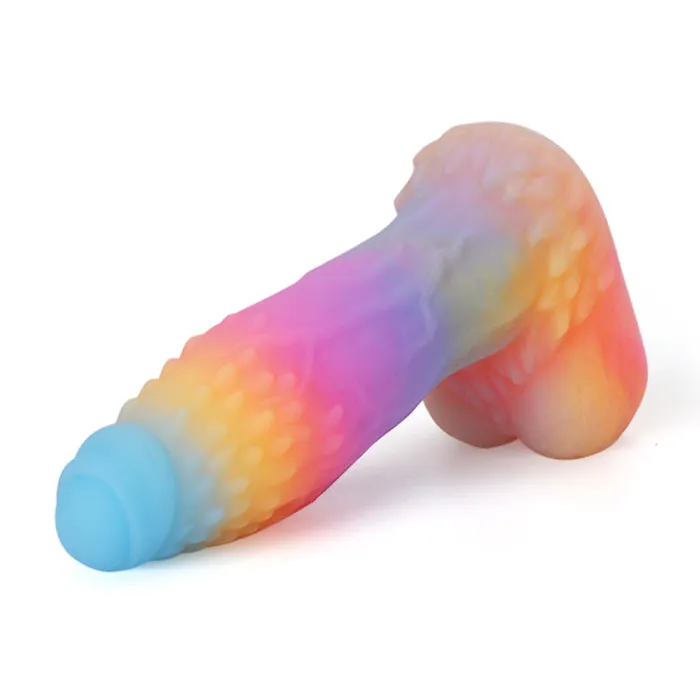 Fantasy Rainbow Warrior Platinum Silicone Dildo 74 Inch Glow In The Dark Platinum Silicone Series Dildos