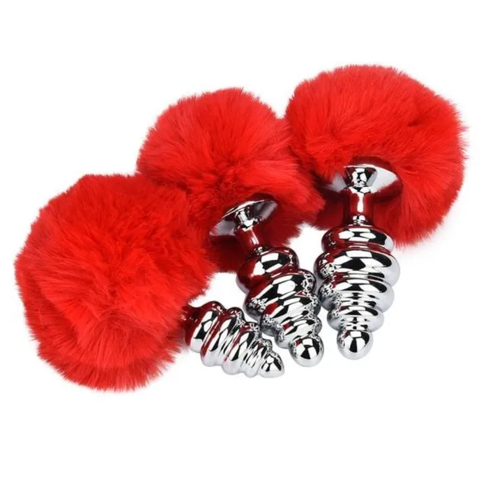Anal Lovegasm Ribbed Aluminum Bunny Tail 3pcs Butt Trainer Set