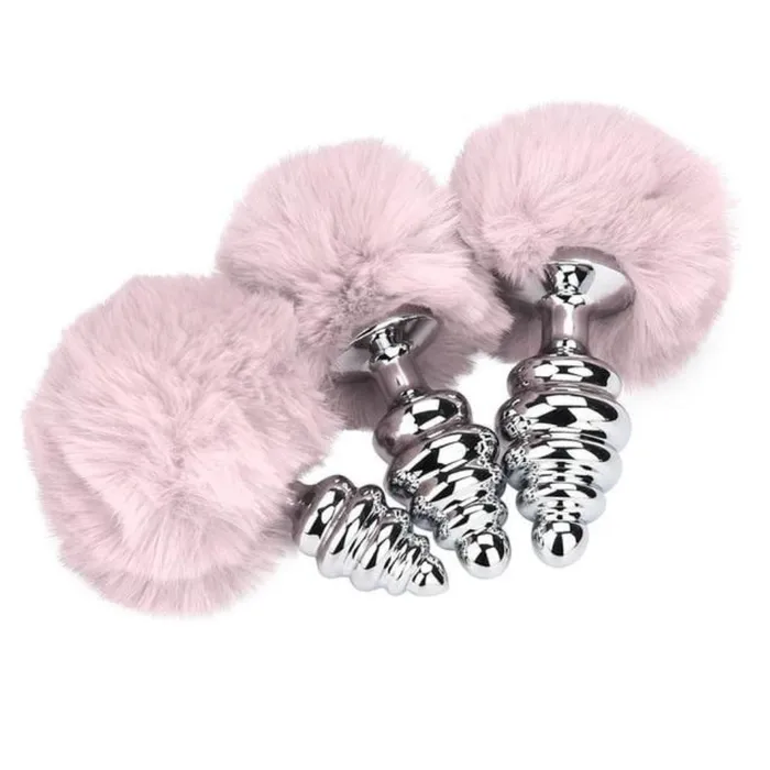 Anal Lovegasm Ribbed Aluminum Bunny Tail 3pcs Butt Trainer Set