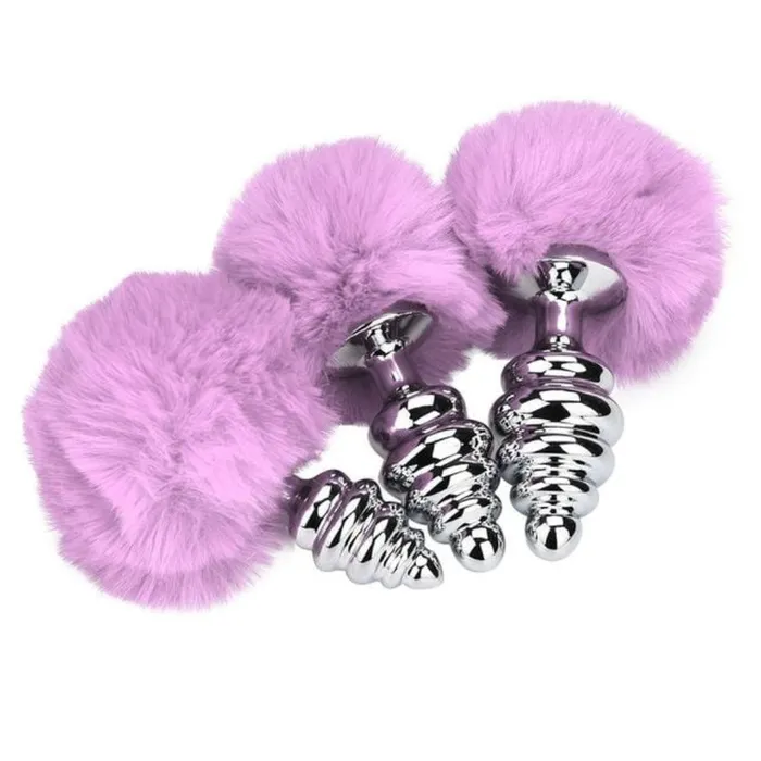 Anal Lovegasm Ribbed Aluminum Bunny Tail 3pcs Butt Trainer Set