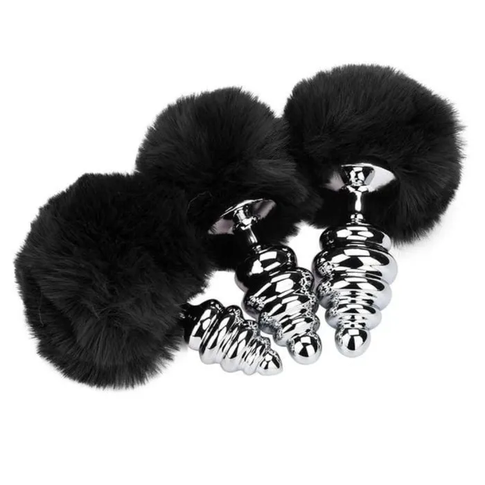 Anal Lovegasm Ribbed Aluminum Bunny Tail 3pcs Butt Trainer Set