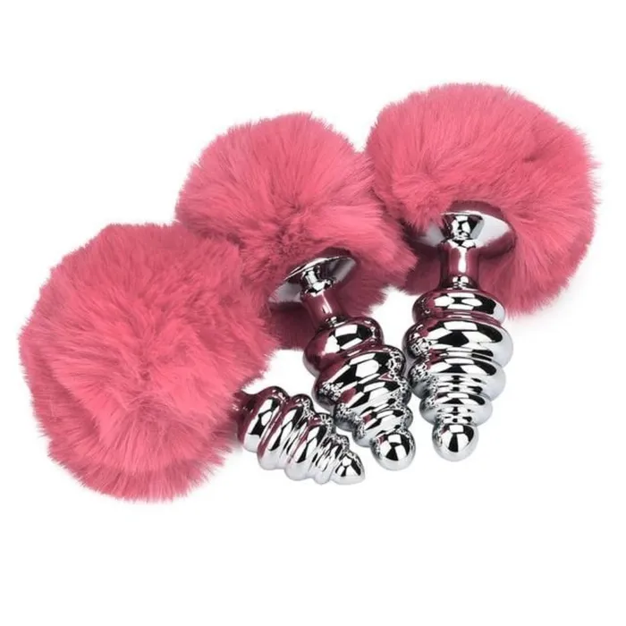 Anal Lovegasm Ribbed Aluminum Bunny Tail 3pcs Butt Trainer Set