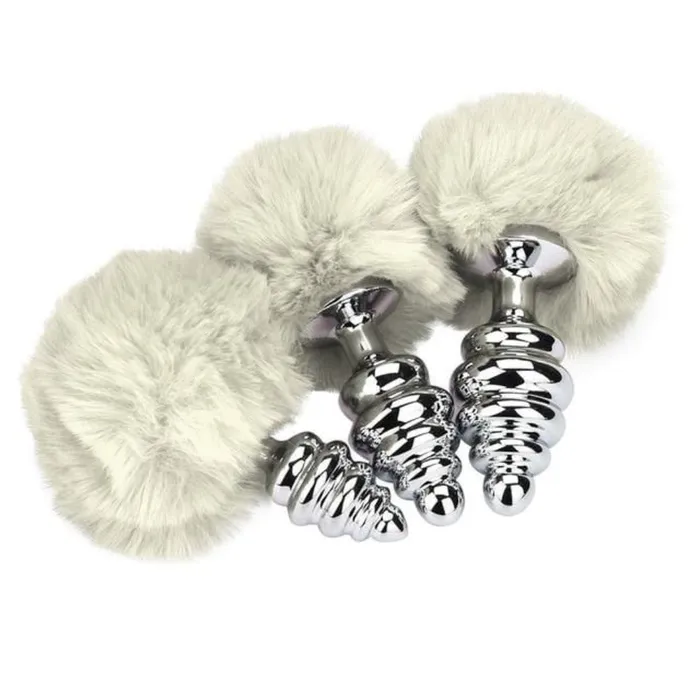 Anal Lovegasm Ribbed Aluminum Bunny Tail 3pcs Butt Trainer Set