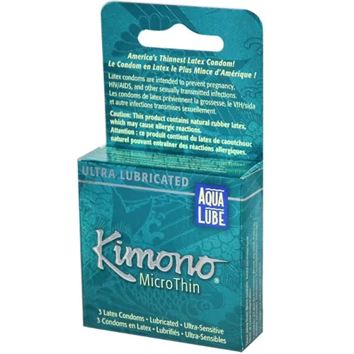 Kimono Condoms Male Sex Toys Kimono Microthin Plus Aqua Lube 3 Pack