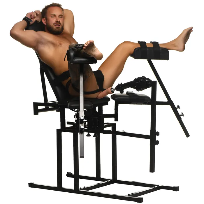 Master Series Female Sex Toys Leg Spreader Obedience Chair with Sex Machine