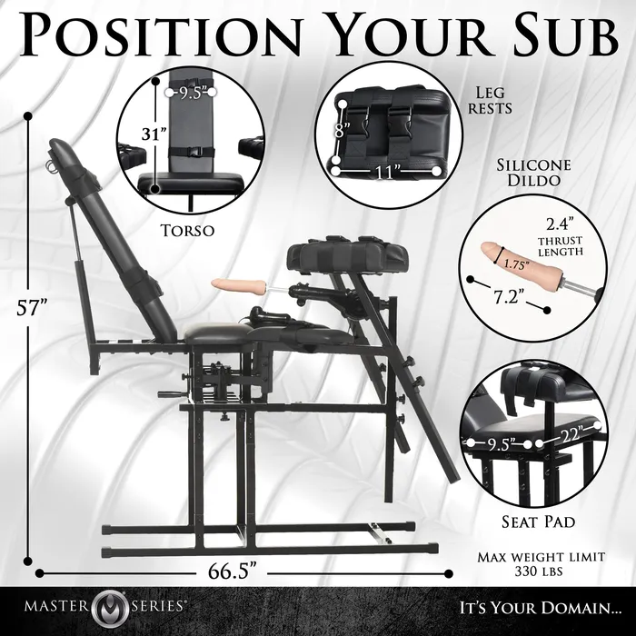 Master Series Female Sex Toys Leg Spreader Obedience Chair with Sex Machine