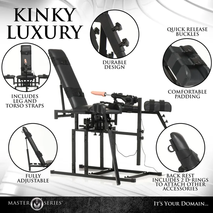 Master Series Female Sex Toys Leg Spreader Obedience Chair with Sex Machine