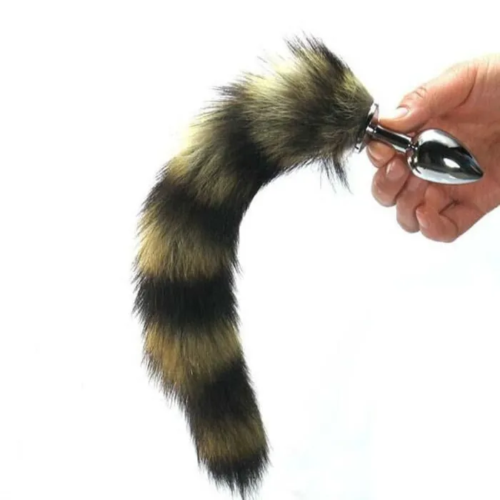 Sexy Faux Steel Raccoon Tail Plug 14 Long Lovegasm Anal