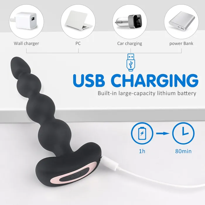 Anal Remote Control 9 Modes Butt Plug Anal Gradient Beads Fit Snugly Orgasm YOSPOSS