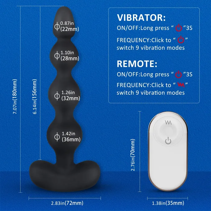 Anal Remote Control 9 Modes Butt Plug Anal Gradient Beads Fit Snugly Orgasm YOSPOSS