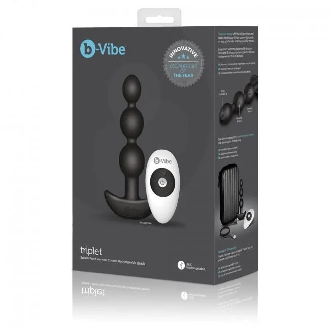 BVibe Triplet Remote Control Rechargeable Anal Beads Black BVibe Anal