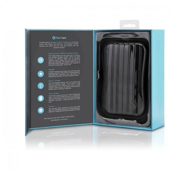 BVibe Triplet Remote Control Rechargeable Anal Beads Black BVibe Anal