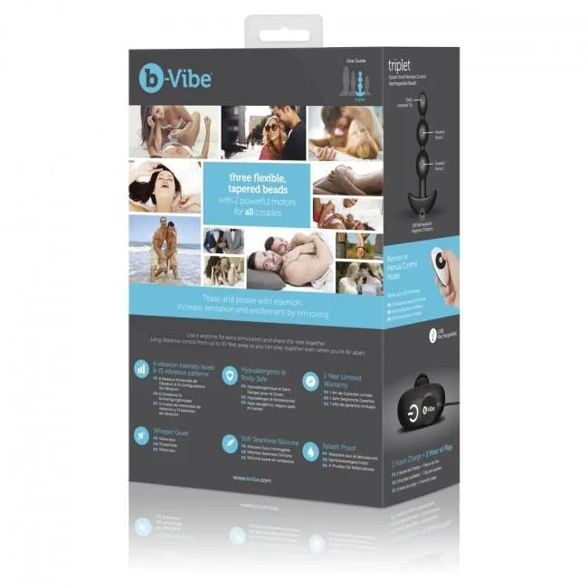 BVibe Triplet Remote Control Rechargeable Anal Beads Black BVibe Anal