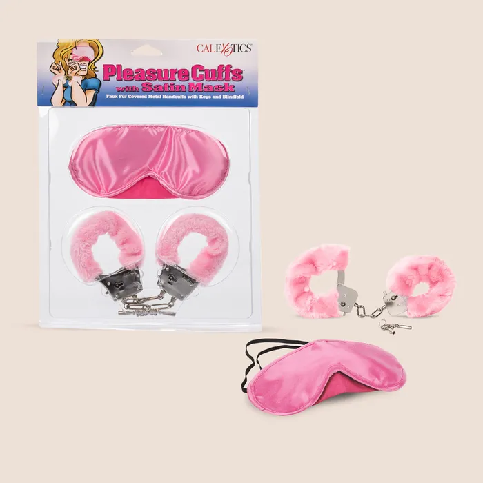 California Exotic Novelties LLC Female Sex Toys Pleasure Cuffs With Satin Mask fluffy handcuffs