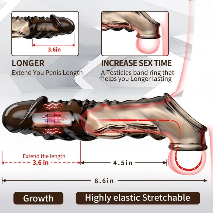 Male Sex Toys propinkup 36 Extra Inches Penis Extender Reusable Vibrator Penis Sleeve with Cock Ring
