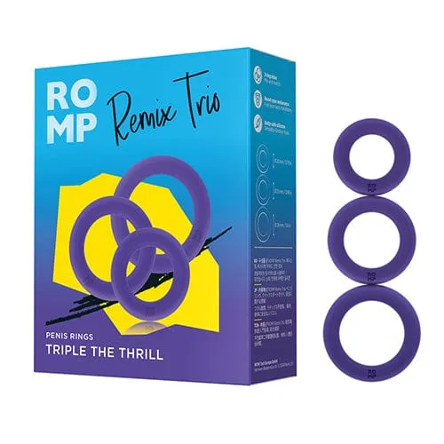 Male Sex Toys Romp Remix Trio Silicone Cock Ring Purple Romp