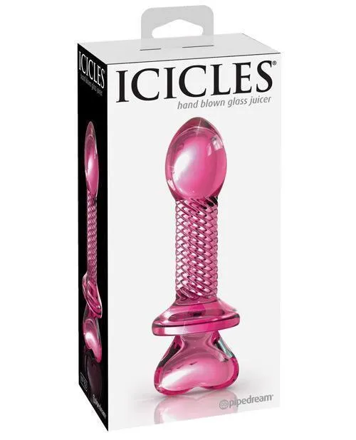Pipedream Products Anal Icicles No 82 Hand Blown Glass Butt Plug Ribbedpink