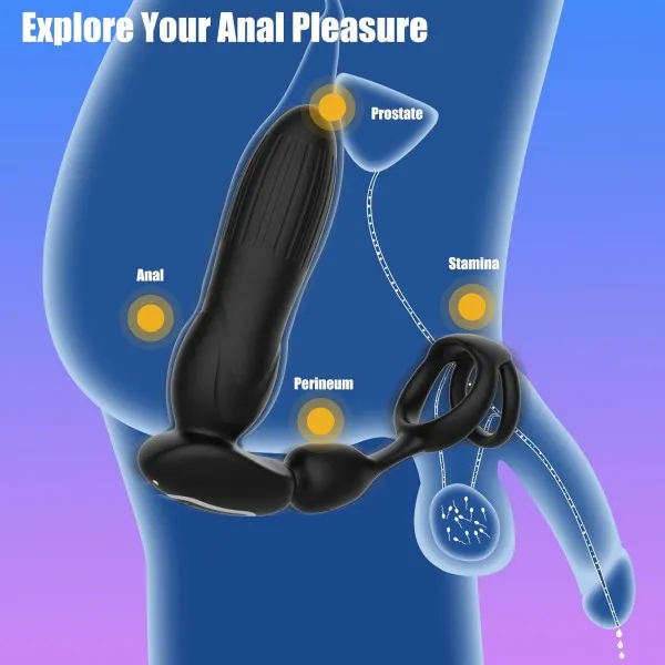 propinkup Male Sex Toys Starship Thrusting Anal Expansion Prostate Massager Vibrating Anal Vibrator Butt Plugs with Penis Rings Adult Sex Toys for Men