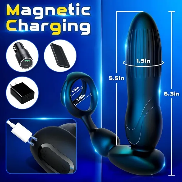 propinkup Male Sex Toys Starship Thrusting Anal Expansion Prostate Massager Vibrating Anal Vibrator Butt Plugs with Penis Rings Adult Sex Toys for Men
