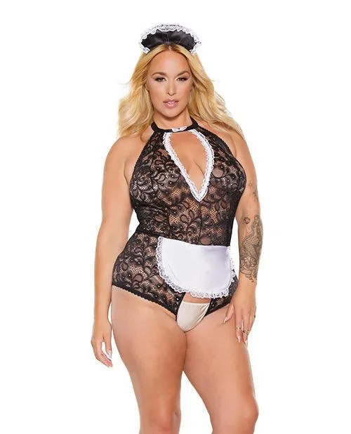 Scallop Stretch Lace Crotchless Maid Teddy Wheadpiece Blackwhite Osxl Coquette International Anal Scallop Stretch Lace Crotchless Maid Teddy Wheadpiece Blackwhite Osxl Coquette International Anal