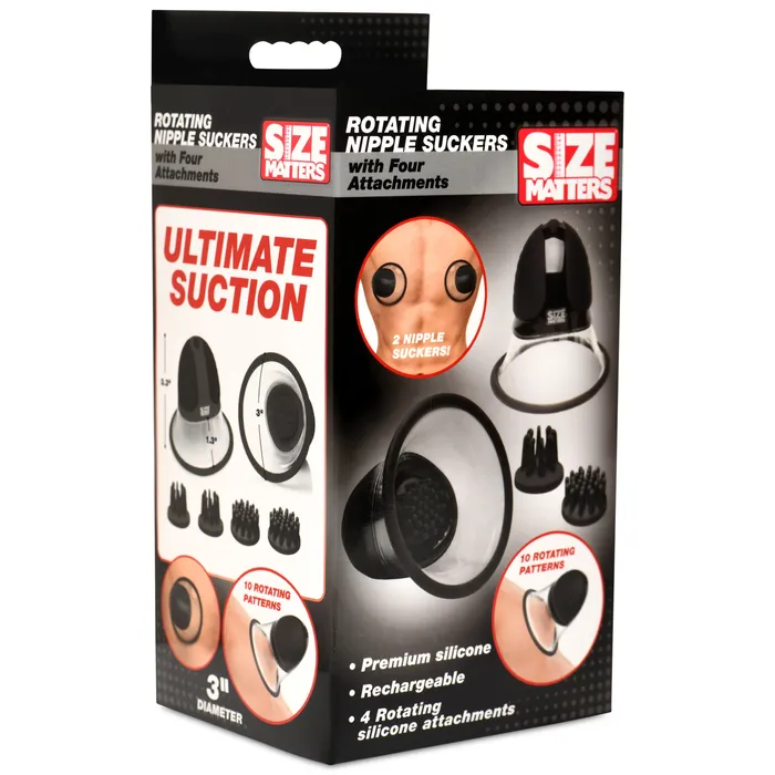 Anal 10X Rotating Silicone Nipple Suckers w 4 Attachments Black Size Matters