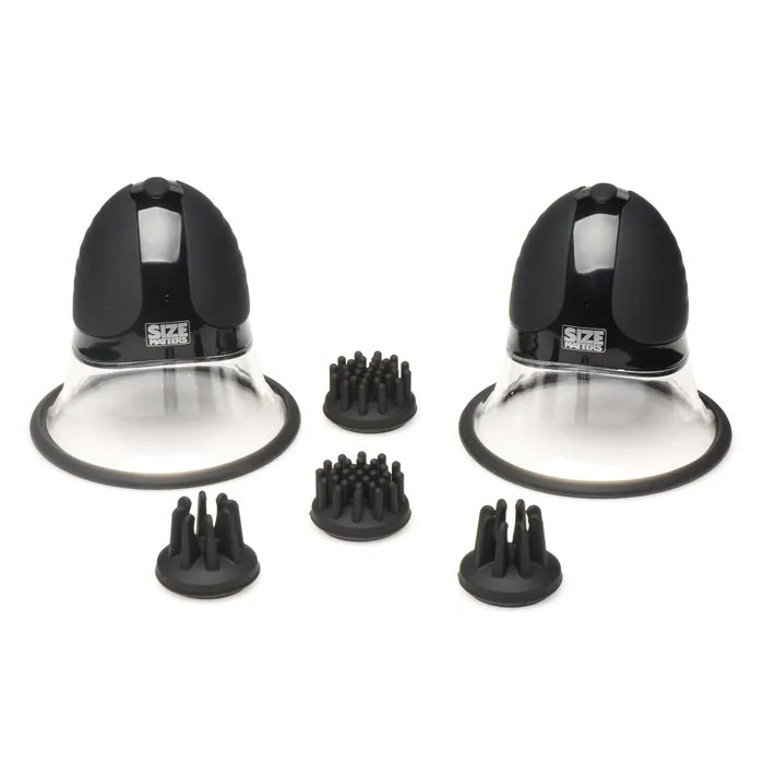 Anal 10X Rotating Silicone Nipple Suckers w 4 Attachments Black Size Matters