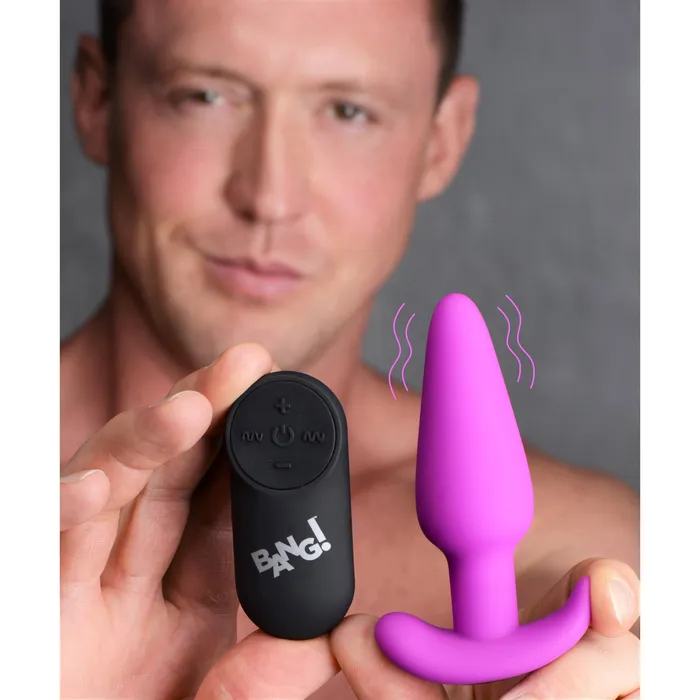 Anal 21X Remote Control Vibrating Silicone Butt Plug Purple BANG