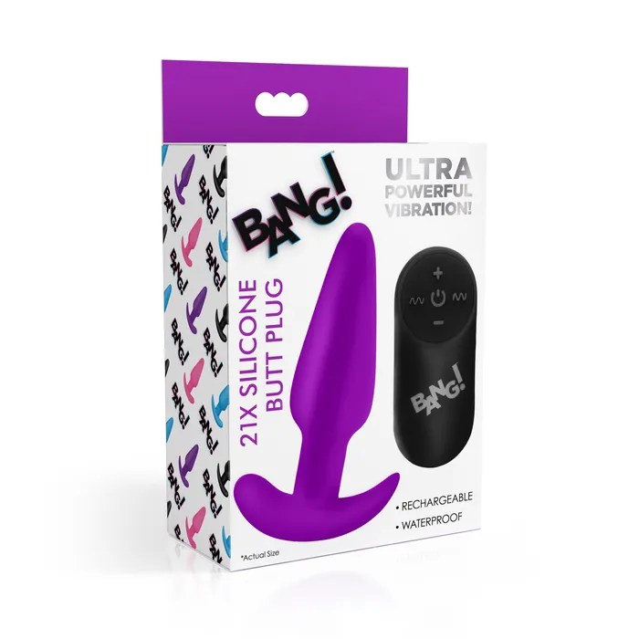 Anal 21X Remote Control Vibrating Silicone Butt Plug Purple BANG