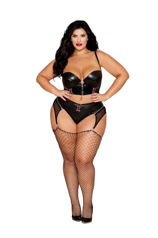 Anal DREAMGIRL INTERNATIONAL LONGLINE BRA GARTER PANTY WETLOOK BLACK 3X