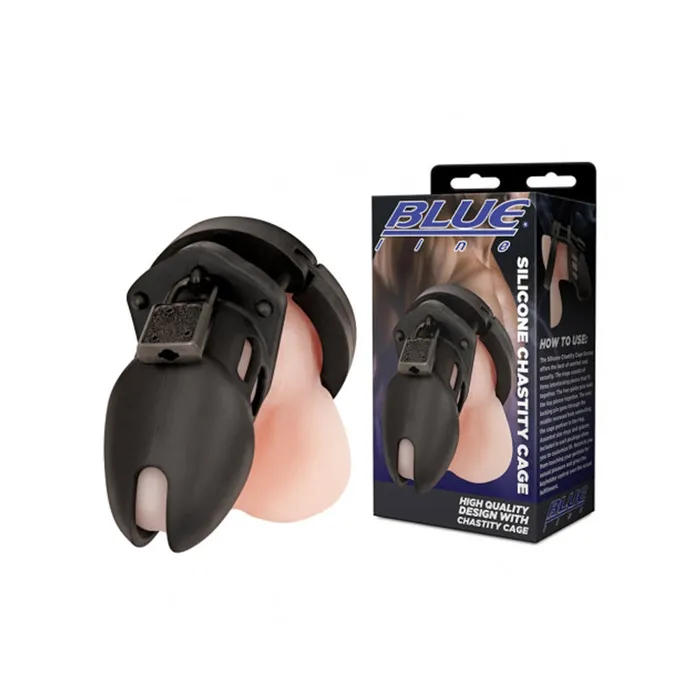 Blue Line Silicone Chastity Cage Black Electric EEL Inc Anal