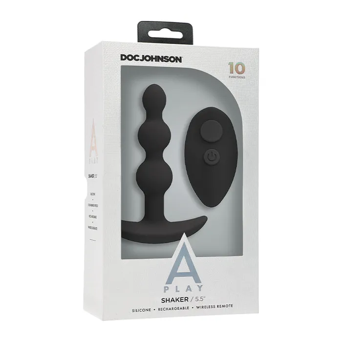 Doc Johnson APlay BEADED VIBE Rechargeable Silicone Anal Plug with Remote Black Anal Doc Johnson APlay BEADED VIBE Rechargeable Silicone Anal Plug with Remote Black Anal