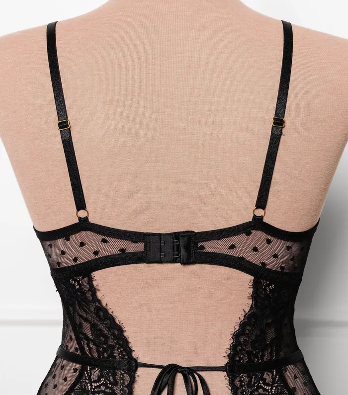 Anal Mentionables Lacy Crotchless Polka Dot Teddy Black