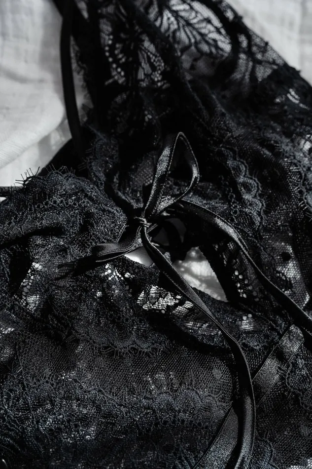 Anal Mentionables Lacy Crotchless Polka Dot Teddy Black