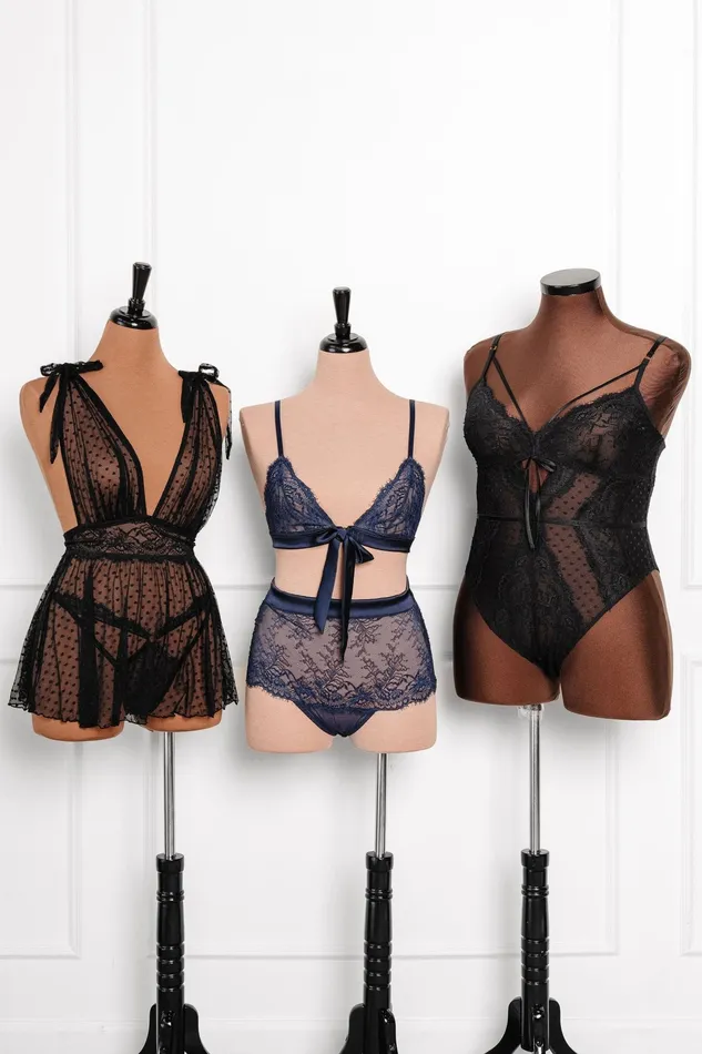 Anal Mentionables Lacy Crotchless Polka Dot Teddy Black