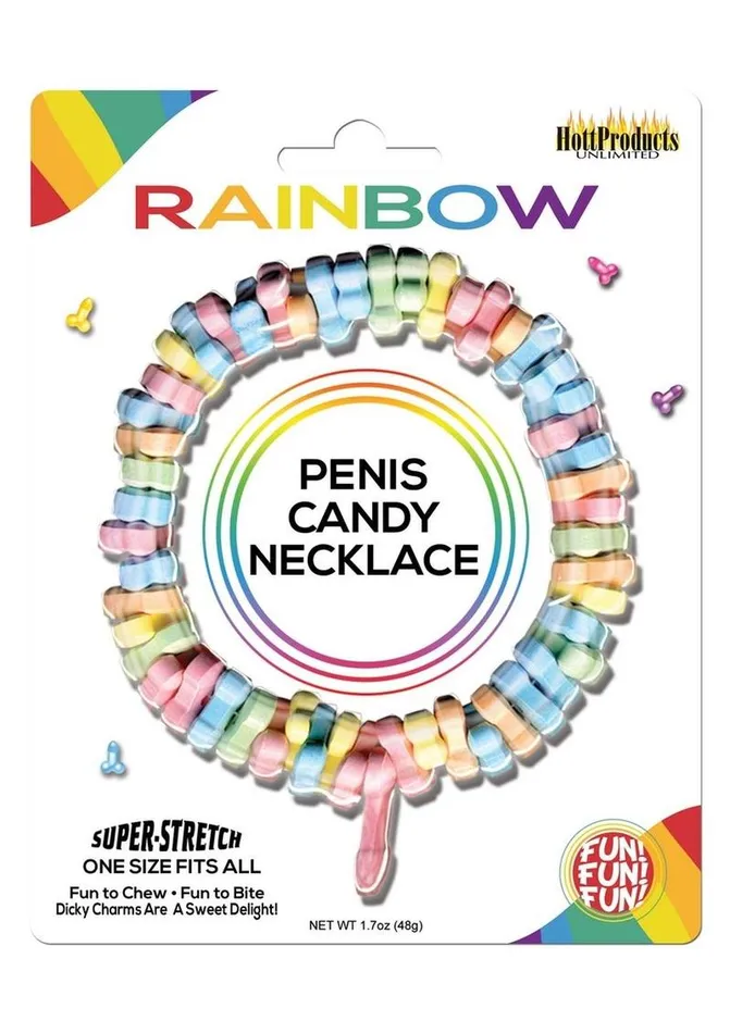 Dicky Charms Multi Flavored Penis Shaped Candy In A Super Stretch Necklace Rainbow Male Sex Toys