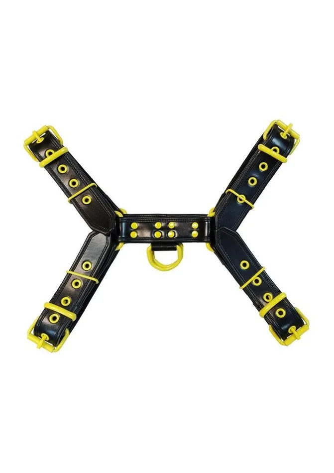 Female Sex Toys Rouge Rouge Leather Over The Head Harness Black with Yellow Accessories Female Sex Toys Rouge Rouge Leather Over The Head Harness Black with Yellow Accessories