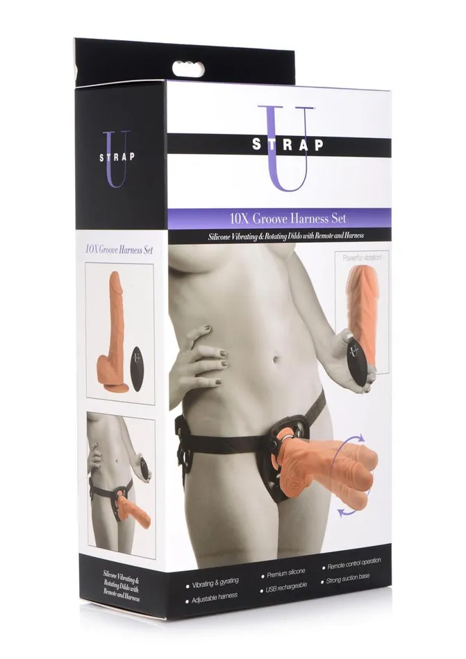 Female Sex Toys STRAP U Strap U Groove Harness Set Silicone Vibrating and Rotating Dildo with Remote Control and Harness