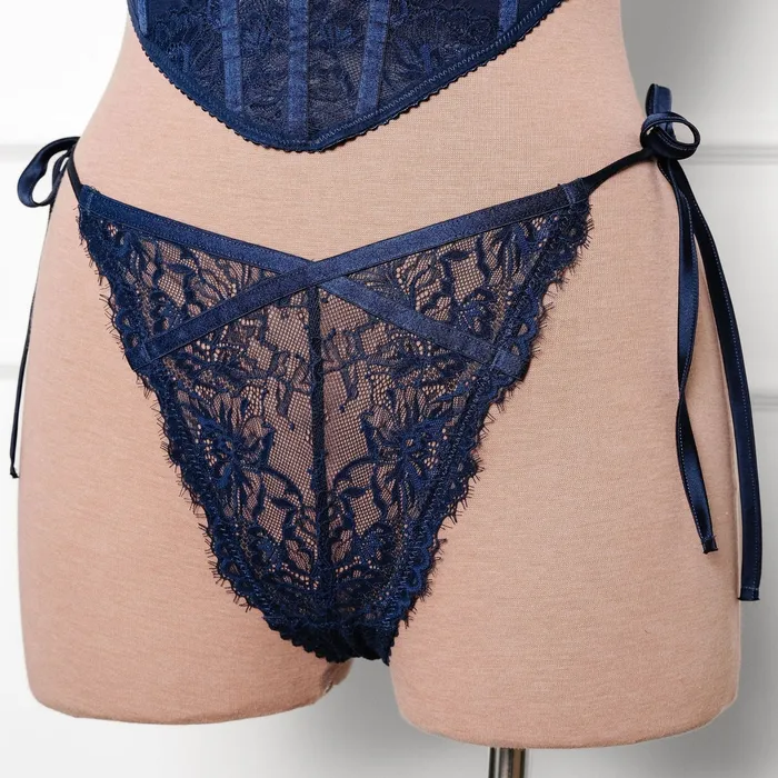 Lacy Side Tie Panty Navy Mentionables Female Sex Toys