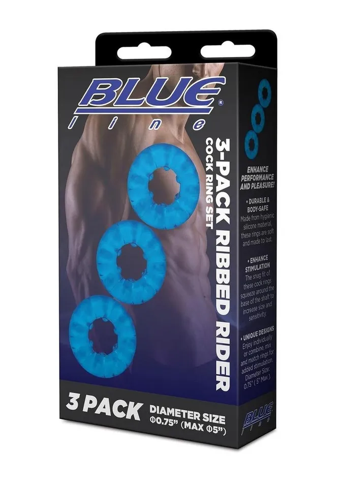 Male Sex Toys Blue Line CandB Gear Blue Line Ribbed Rider Cock Ring